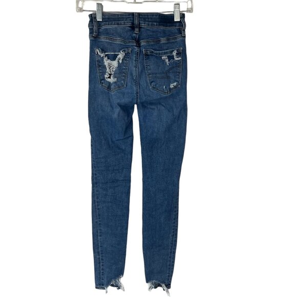 American Eagle Womens Hi-Rise Jegging Blue Distressed Size 000 - Picture 2 of 15